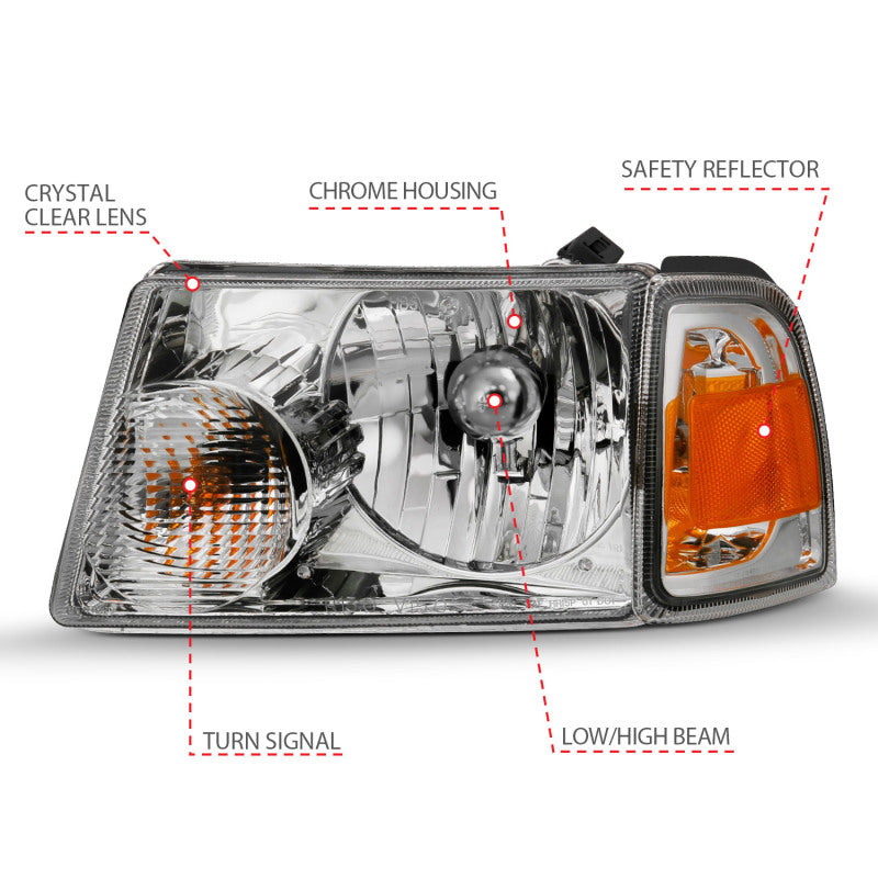 ANZO 2001-2011 Ford Ranger Crystal Headlight Chrome w/Corner Lights (OE Replacement)