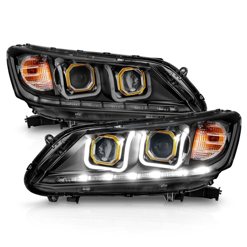 ANZO 2013-2015 Honda Accord Projector Headlights w/ U-Bar Black