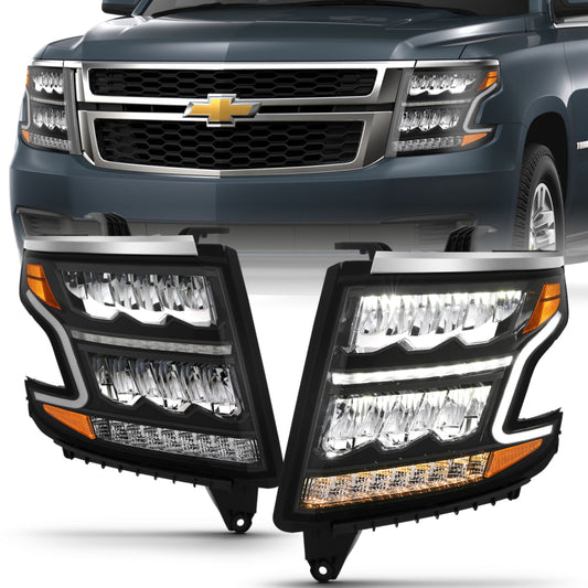 ANZO 15-20 Chevy Tahoe/Suburban LED Light Bar Style Headlights Black w/Sequential w/DRL w/Amber