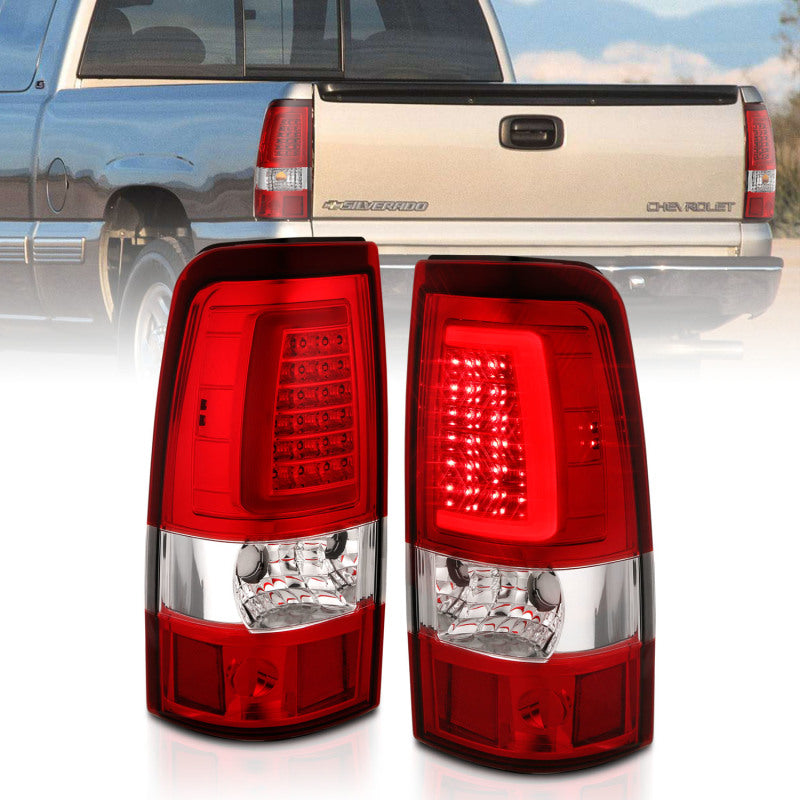 ANZO 2003-2006 Chevy Silverado 1500 LED Taillights Plank Style Chrome With Red/Clear Lens