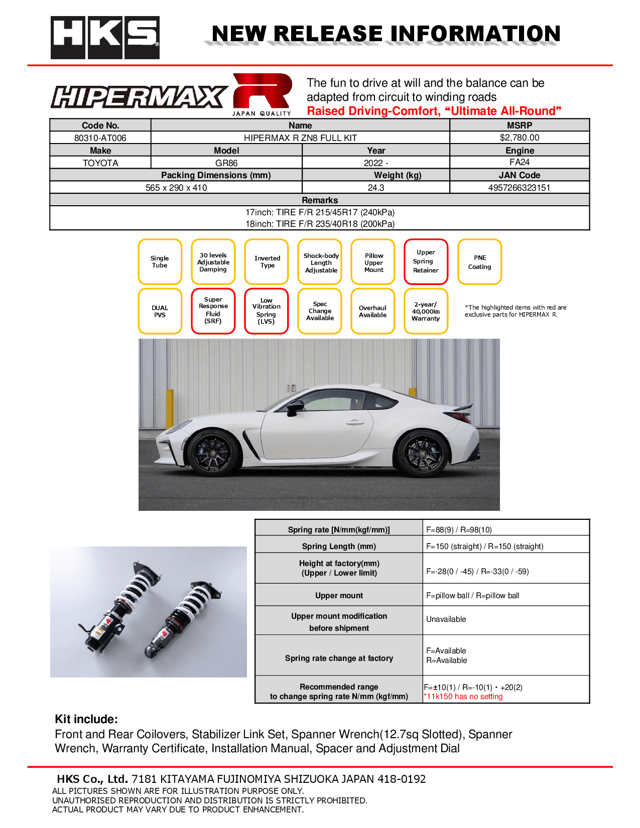 HKS Hipermax R ZN8 Full Kit - Torque Motorsport