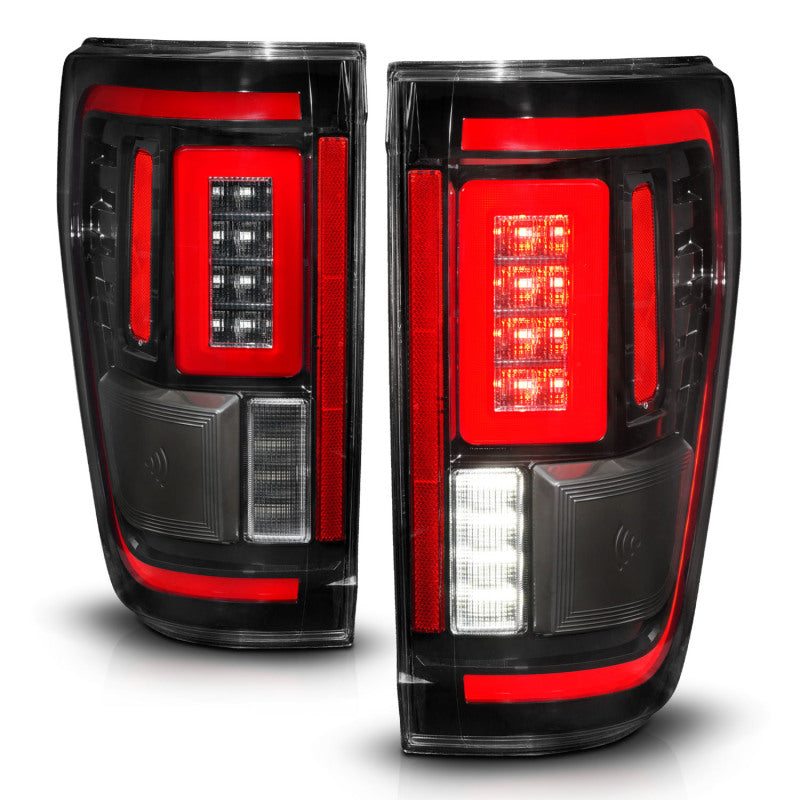 ANZO 21-23 Ford F-150 LED Taillights Seq. Signal w/BLIS Cover - Black (For Factory Halogen ONLY)