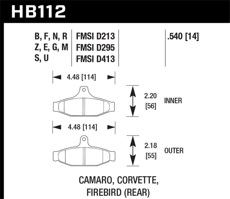 Hawk 85-97 Chevrolet Camaro w/Rear Disc Brakes/84-96 Chevrolet Corvette DTC-60 Race Rear Brake Pads