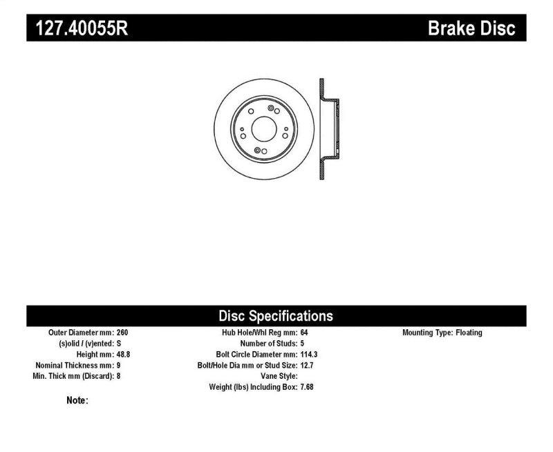 StopTech 04-08 Acura TSX / 03-07 Honda Accord SportStop Slotted & Drilled Right Rear Rotor - Torque Motorsport