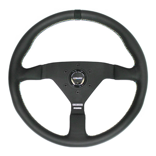 GReddy MOMO Montecarlo Steering Wheel (350mm) - Black Leather w/ Black Alcantara Centering Stripe