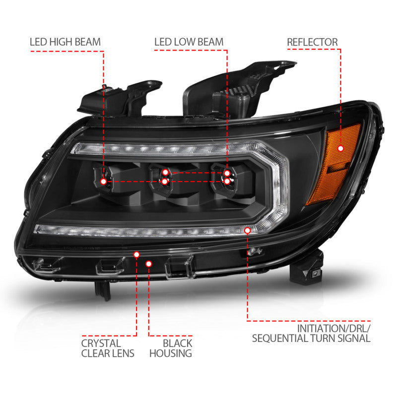 ANZO 15-22 Chevrolet Colorado Full LED Projector Headlights w/ Initiation & Sequential - Black