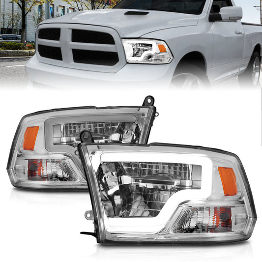 ANZO 2009-2020 Dodge Ram 1500 Full LED Square Projector Headlights w/ Chrome Housing Chrome Amber