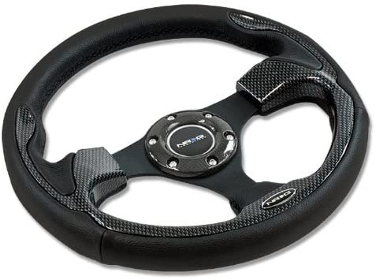 NRG Reinforced Steering Wheel (320mm) w/Carbon Fiber Look Trim (Same As RST-001CBL) - Torque Motorsport