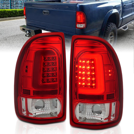 ANZO 1997-2004 Dodge Dakota LED Taillights Chrome Housing Red Lens Pair