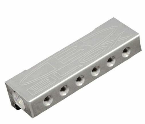 BLOX Racing Surface-mount Vacuum Block - 6-Port / Billet Aluminum - Silver