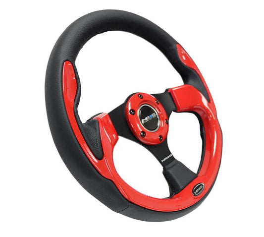 NRG Reinforced Steering Wheel (320mm) Blk w/Red Trim & 5mm 3-Spoke - Torque Motorsport