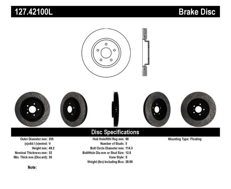 StopTech Infiniti G37 / Nissan 370Z SportStop Slotted & Drilled Front Left Rotor - Torque Motorsport