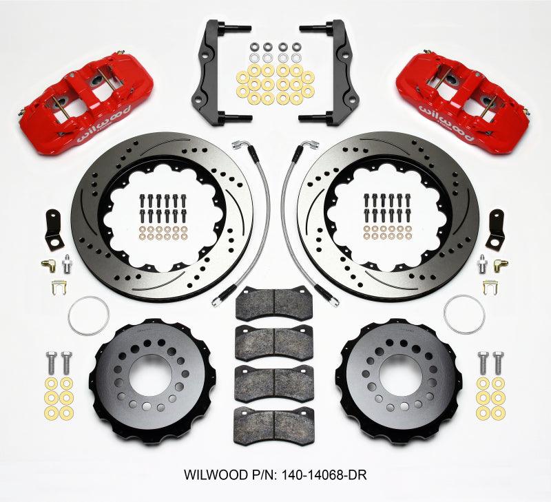 Wilwood AERO4 Rear Kit 14.25in Drilled Red 2014-Up Challenger w/Lines - Torque Motorsport