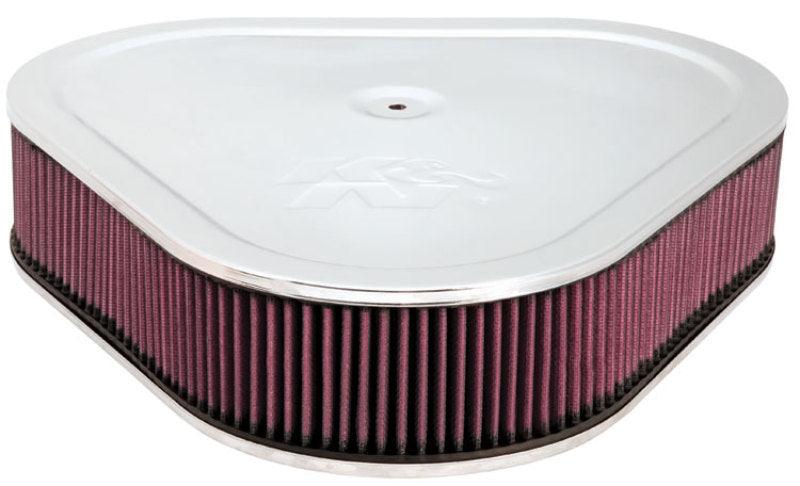 K&N Triangle Air Cleaner Assembly - Red - Size 14in - 5.125in Neck Flange x 3in Height - Torque Motorsport