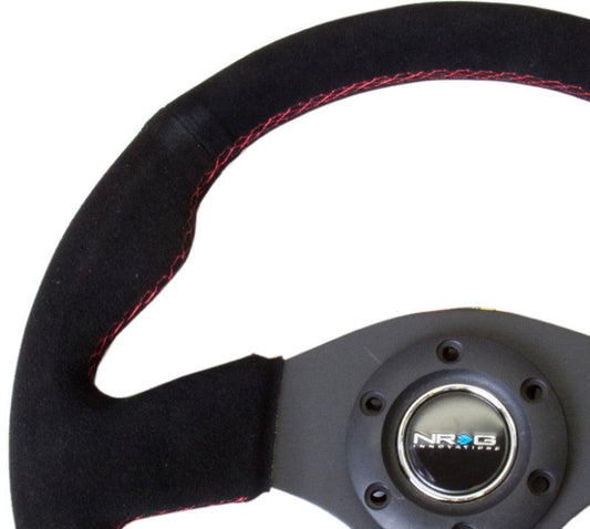 NRG Reinforced Steering Wheel (320mm) Suede w/Red Stitch - Torque Motorsport