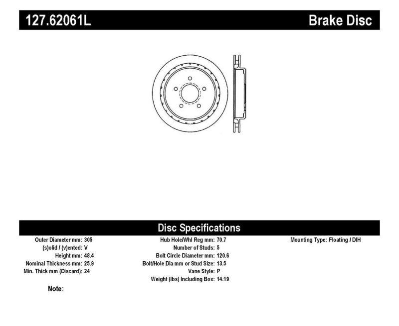 StopTech 97-10 Chevy Corvette Slotted & Drilled Rear Left Rotor - Torque Motorsport