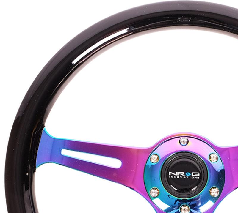 NRG Classic Wood Grain Steering Wheel (350mm) Black Paint Grip w/Neochrome 3-Spoke Center - Torque Motorsport