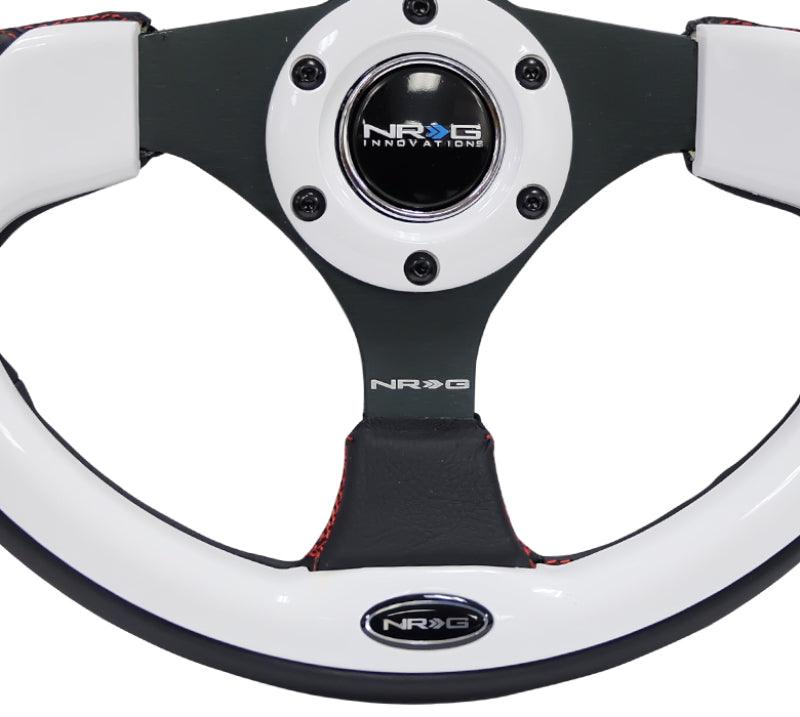 NRG Reinforced Steering Wheel (320mm) Blk w/White Trim & 4mm 3-Spoke - Torque Motorsport