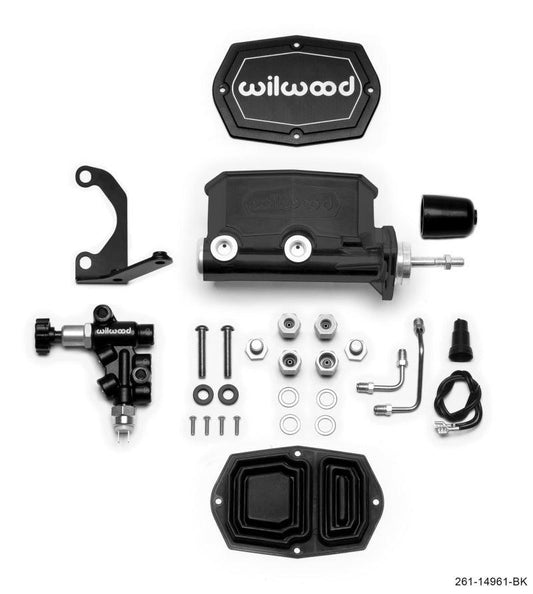 Wilwood Compact Tandem M/C - 7/8in Bore - w/Bracket and Valve (Pushrod) - Black - Torque Motorsport