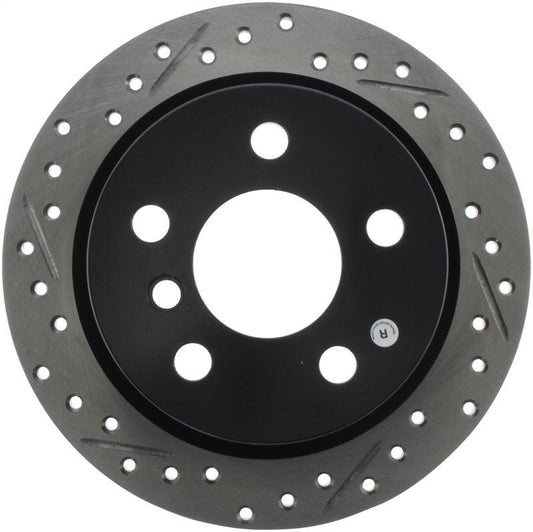 StopTech 14-15 Mini Cooper Base Slotted & Drilled Rear Right Rotor - Torque Motorsport