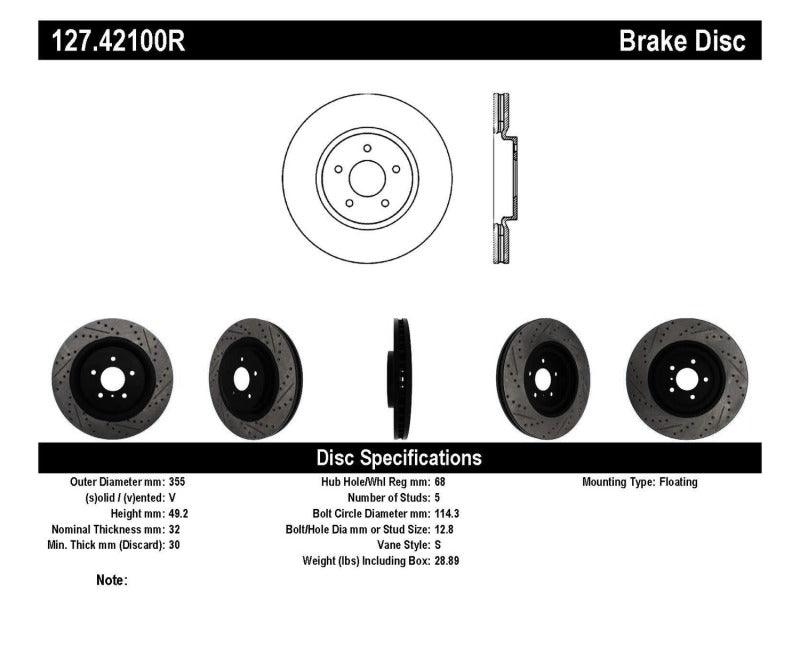 StopTech Infiniti G37 / Nissan 370Z SportStop Slotted & Drilled Front Right Rotor - Torque Motorsport