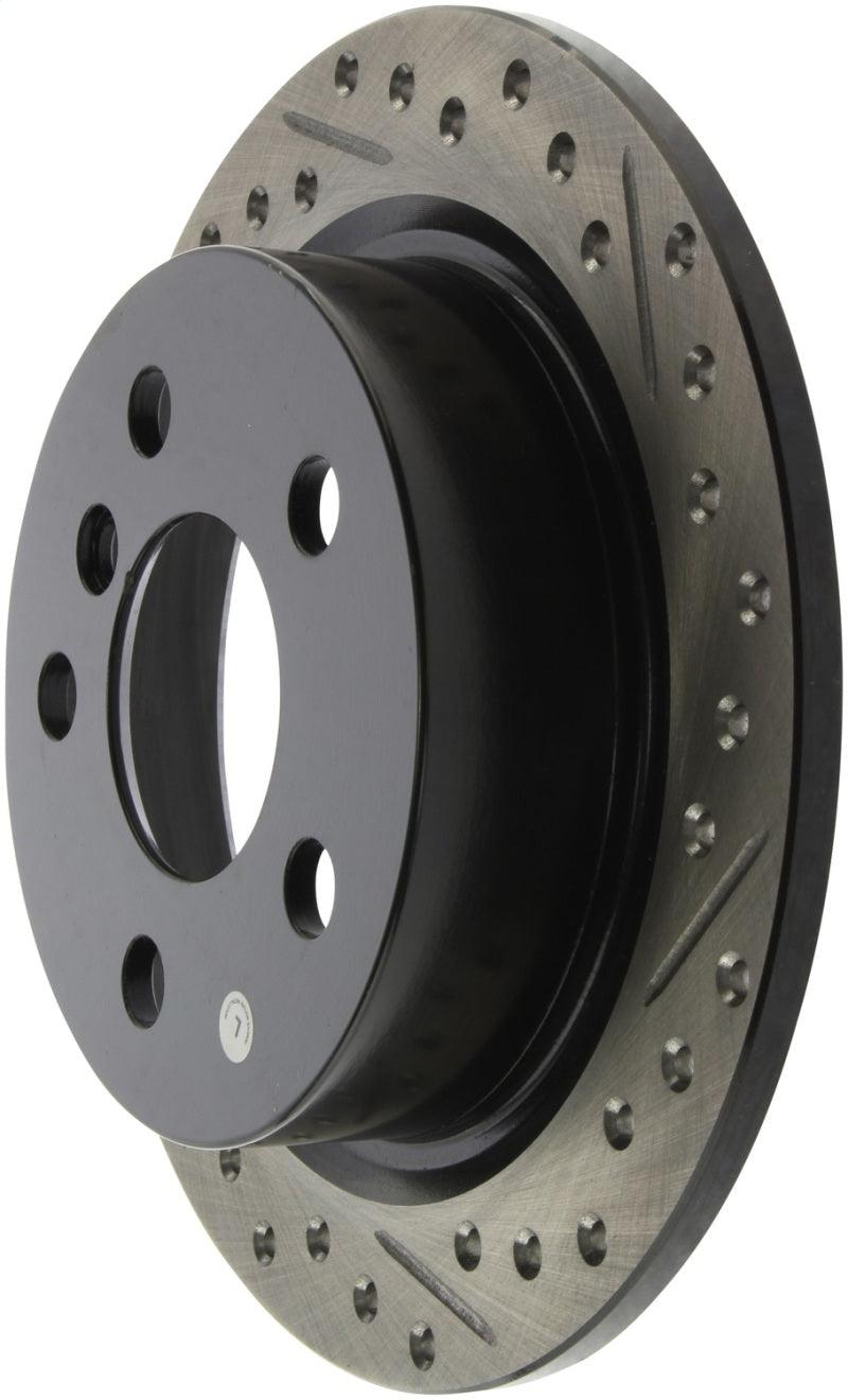 StopTech 14-15 Mini Cooper Base Slotted & Drilled Rear Left Rotor - Torque Motorsport