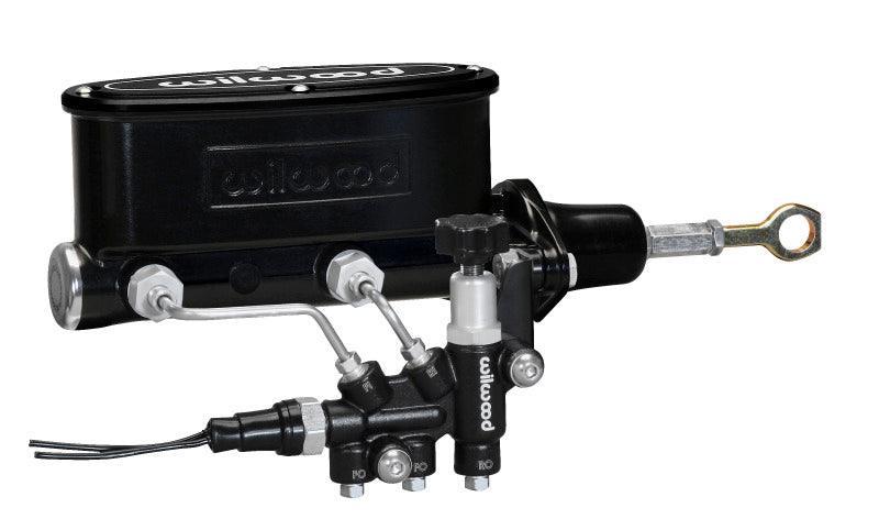 Wilwood HV Tandem M/C Kit w L/H Bracket & Prop Valve - 7/8in Bore Black-W/Push. - Early Mustang - Torque Motorsport