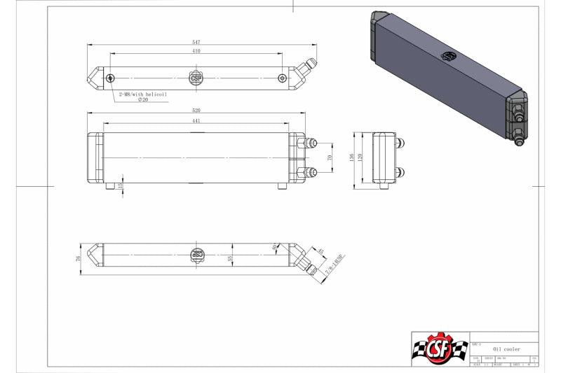 CSF Universal Dual-Pass Internal/External Oil Cooler - 22.0in L x 5.0in H x 2.25in W - Torque Motorsport