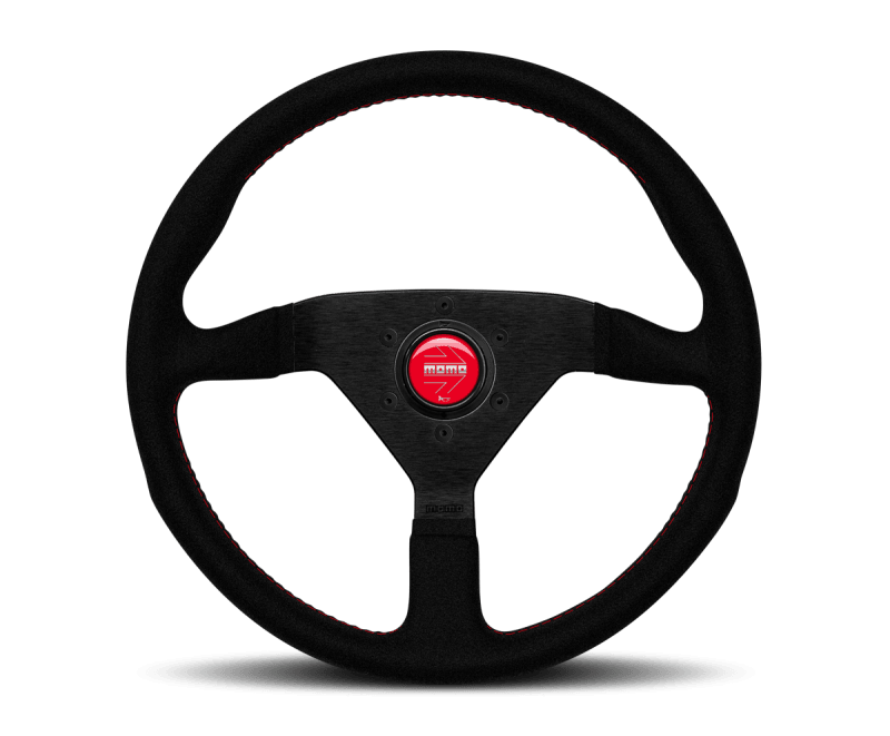 Momo Montecarlo Alcantara Steering Wheel 320 mm - Black/Red Stitch/Black Spokes - Torque Motorsport