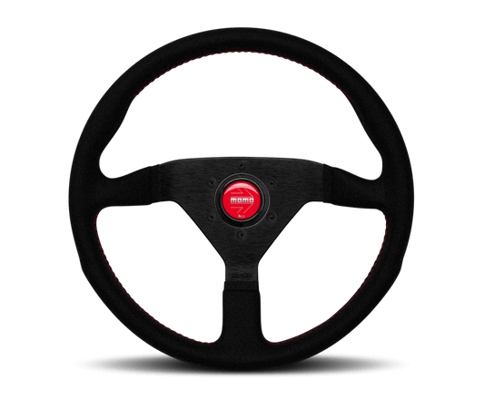 Momo Montecarlo Alcantara Steering Wheel 320 mm - Black/Red Stitch/Black Spokes - Torque Motorsport