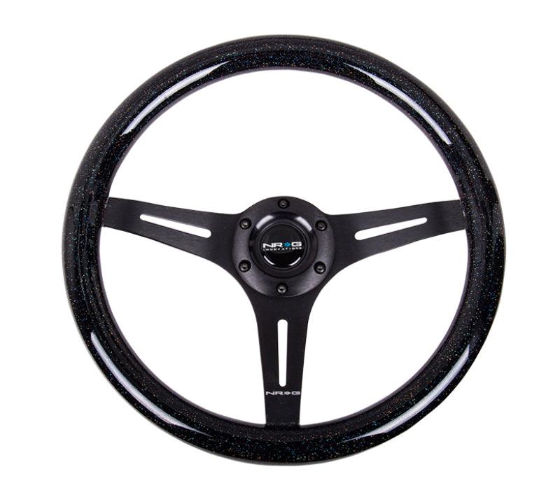 NRG Classic Wood Grain Steering Wheel (350mm) Black Sparkled Grip w/Black 3-Spoke Center - Torque Motorsport