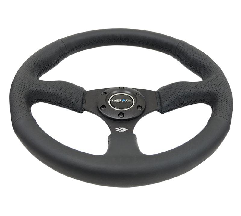 NRG Reinforced Steering Wheel (350mm / 2.5in. Deep) Blk Leather Comfort Grip w/5mm Matte Blk Spokes - Torque Motorsport