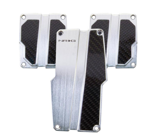 NRG Brushed Aluminum Sport Pedal M/T - Silver w/Black Carbon - Torque Motorsport