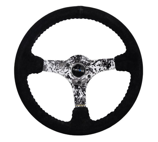 NRG Reinforced Steering Wheel (350mm / 3in. Deep) Blk Suede w/Hydrodipped Digi-Camo Spokes - Torque Motorsport