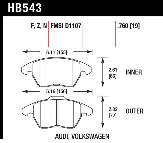 Hawk 2006-2009 Audi A3 TFSIi Quattro 2.0 HPS 5.0 Front Brake Pads - Torque Motorsport