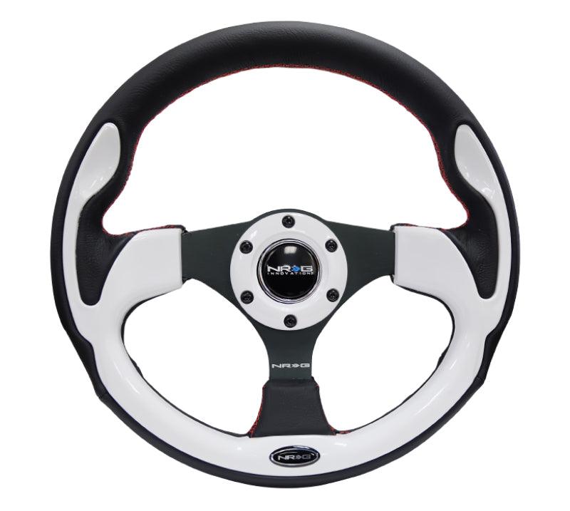 NRG Reinforced Steering Wheel (320mm) Blk w/White Trim & 4mm 3-Spoke - Torque Motorsport