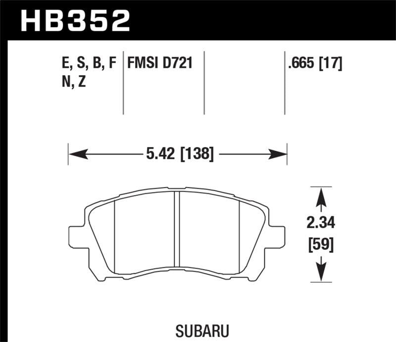 Hawk 1998-2/2002 Subaru Forester L (w/Rear Drum Brakes) High Perf. Street 5.0 Front Brake Pads - Torque Motorsport