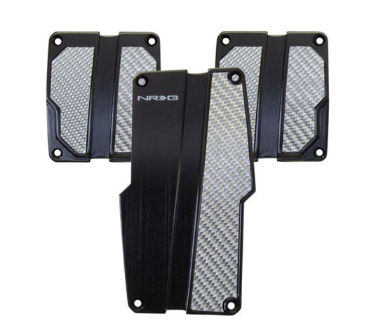 NRG Brushed Aluminum Sport Pedal M/T - Black w/Silver Carbon - Torque Motorsport