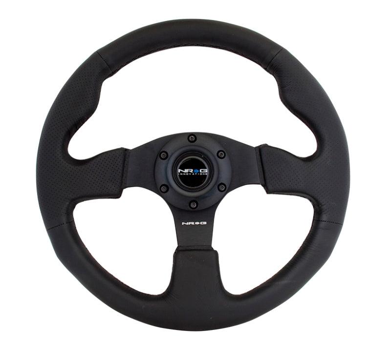 NRG Reinforced Steering Wheel (320mm) Black Leather w/Black Stitching - Torque Motorsport