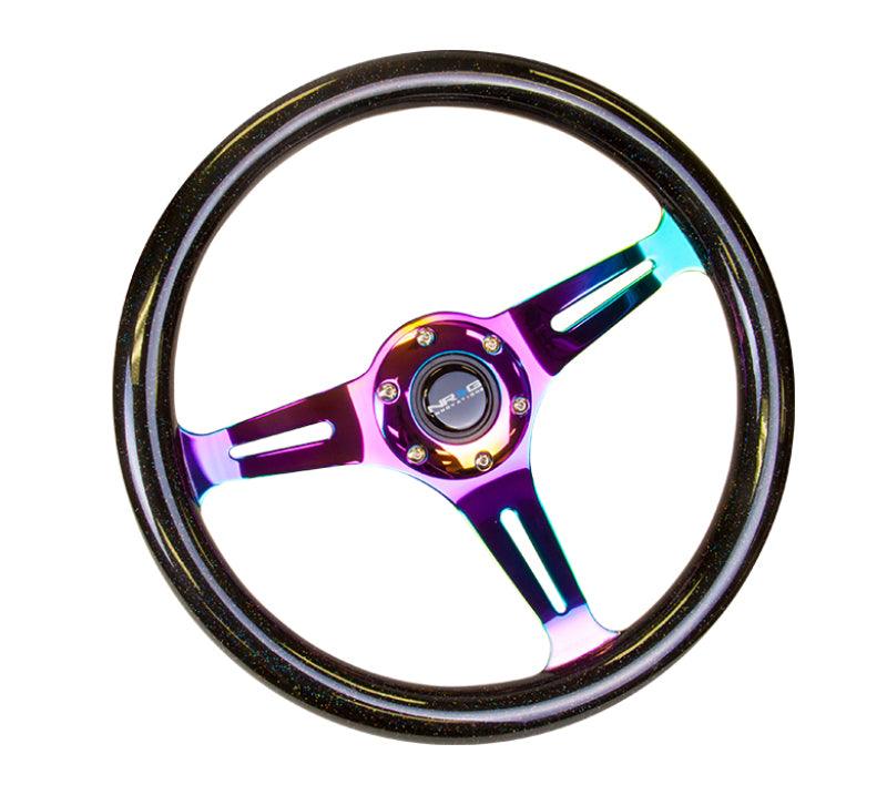 NRG Classic Wood Grain Steering Wheel (350mm) Black Sparkle/Galaxy Color w/Neochrome 3-Spoke - Torque Motorsport