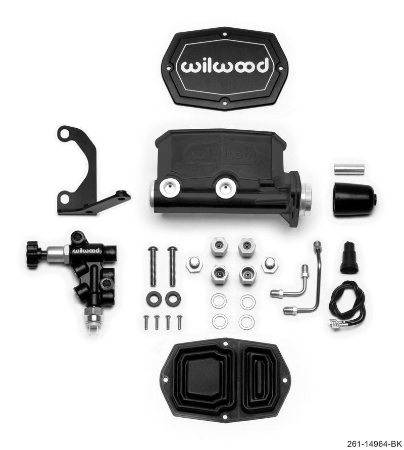 Wilwood Compact Tandem M/C - 1.12in Bore - w/Bracket and Valve - Black - Torque Motorsport