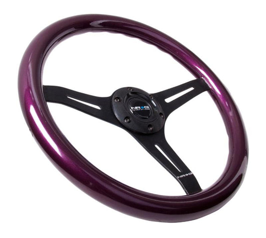 NRG Classic Wood Grain Steering Wheel (350mm) Purple Pearl/Flake Paint w/Black 3-Spoke Center - Torque Motorsport