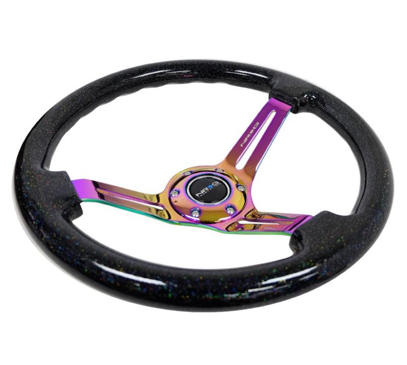 NRG Reinforced Steering Wheel (350mm / 3in. Deep) Blk Multi Color Flake w/ Neochrome Center Mark - Torque Motorsport