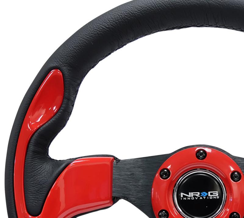 NRG Reinforced Steering Wheel (320mm) Blk w/Red Trim & 5mm 3-Spoke - Torque Motorsport