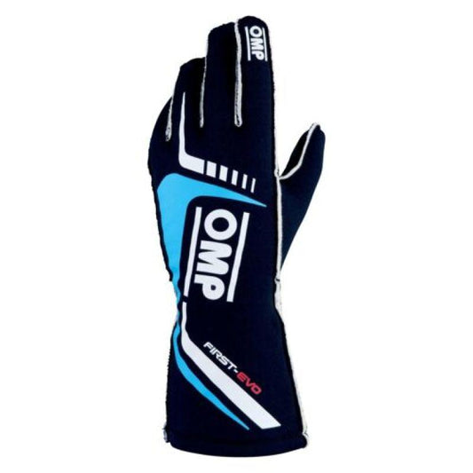 OMP First Evo Gloves Blu Navy/Ciano - Size S (Fia 8856-2018) - Torque Motorsport