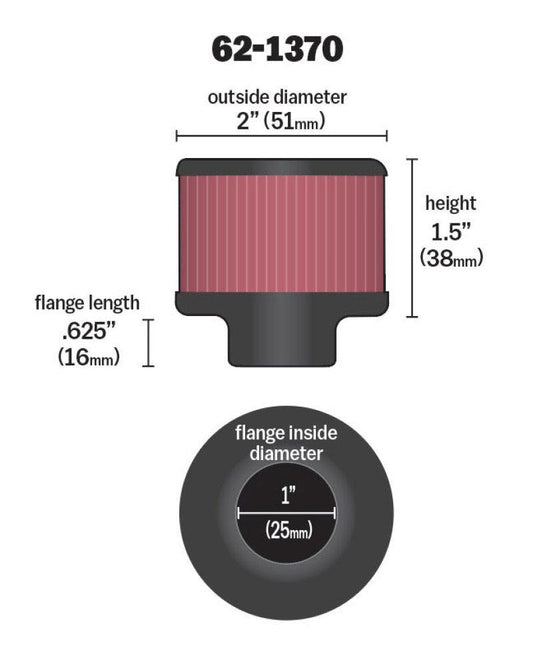 K&N 1in Flange ID x 2in OD x 1.5 inch H Rubber Base Crankcase Vent Filter - Torque Motorsport