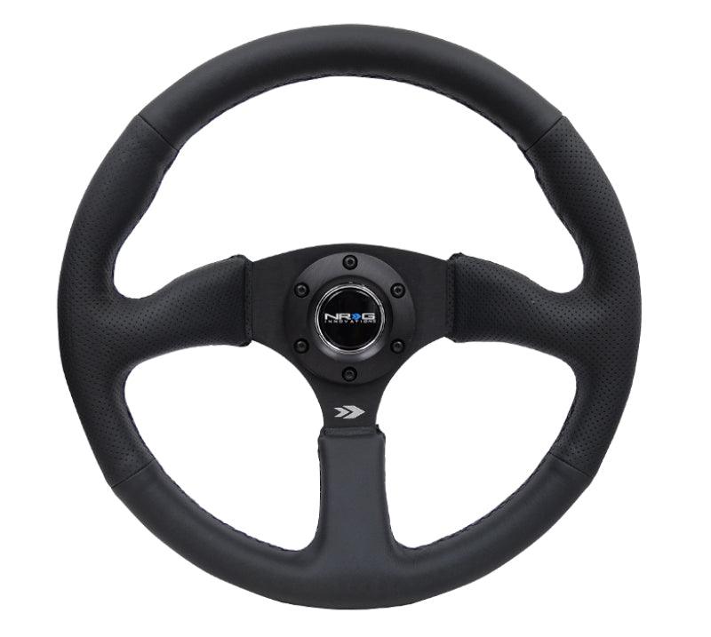 NRG Reinforced Steering Wheel (350mm / 2.5in. Deep) Blk Leather Comfort Grip w/5mm Matte Blk Spokes - Torque Motorsport