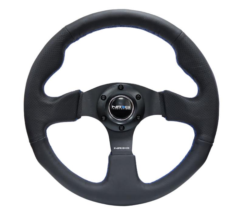 NRG Reinforced Steering Wheel (320mm) Black Leather w/Blue Stitching - Torque Motorsport