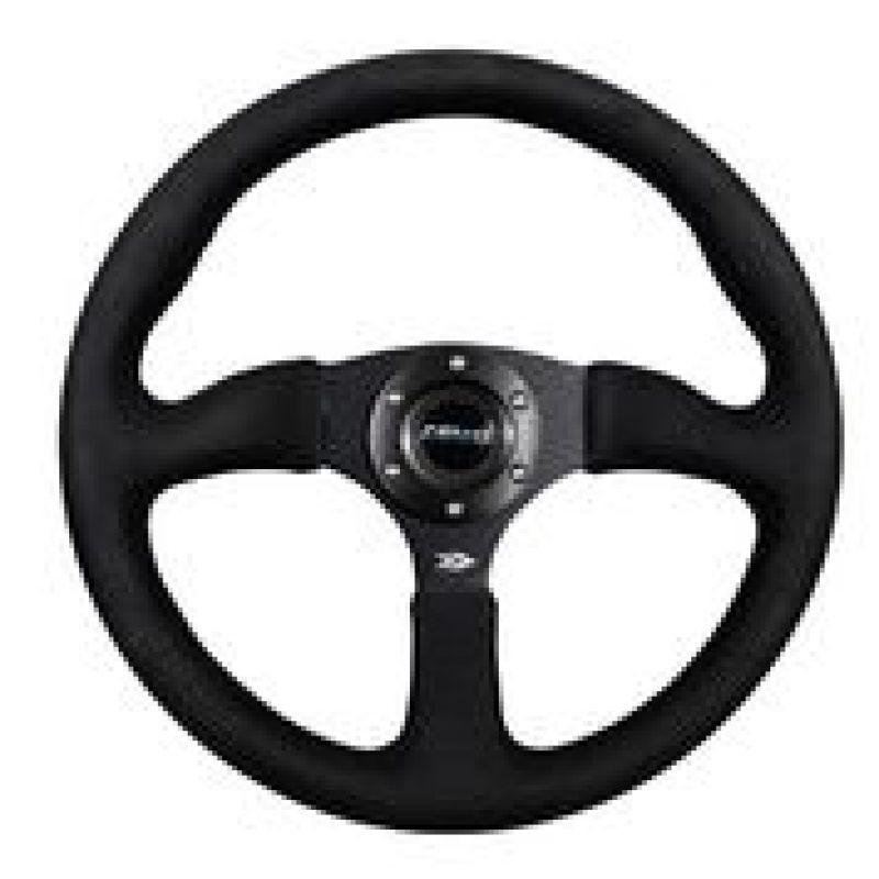 NRG Reinforced Steering Wheel (350mm / 2.5in. Deep)Blk Alcantara Comfort Grip w/4mm Matte Blk Spokes - Torque Motorsport