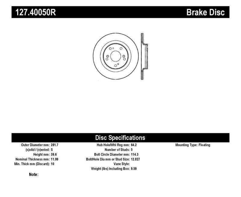 StopTech 00-09 S2000 Slotted & Drilled Right Rear Rotor - Torque Motorsport